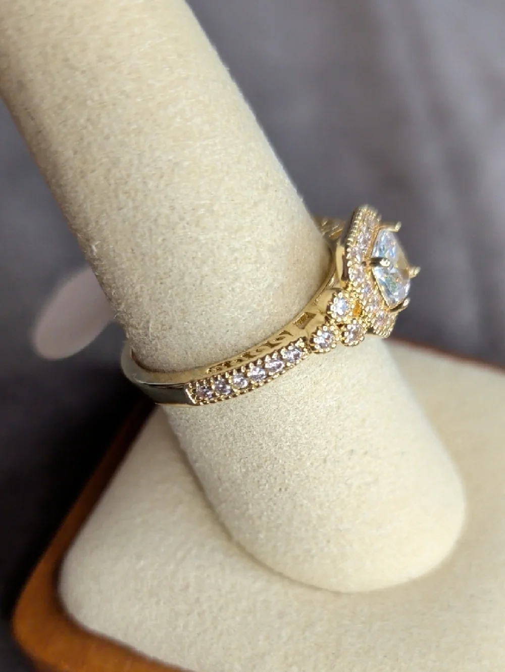 Cushion-Cut Halo Engagement Ring Size 8 - YG Plated